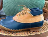 Vintage 80s LL Bean Maine Hunting Shoes Womens 7M Navy Tan Duck Bean Boots USA Photo 0