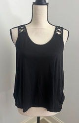 H&M Black Flowy Cut Out Blouse Small Caged Scoop Neck Minimalist Boho Chic Tank Photo 0