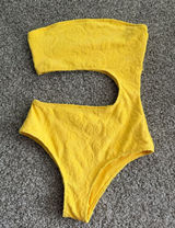 aerie Yellow Cutout One-Piece Swimsuit with Floral Texture Photo 0