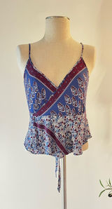 Free People Floral Print V-Neck Cami Tank Top - Blue / Burgundy Photo 0