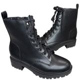 Soda Combat Ankle Boots Womens 8 Black Faux Leather Lace‎ Up Chunky Y2K Grunge Photo 0