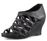 Eileen Fisher‎ Wedge Sandals Cage 6 Black Leather Caged Strappy Zip Back Heels Photo 0