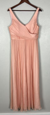 J Crew Formal Gown Maxi Dress Womens 14 Pink Silk Chiffon‎ Pleated V-Neck Heidi Photo 0