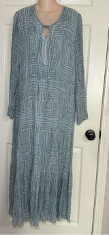 Sundance Womens Size 16 Teal Silk Long Sleeve Dress Maxi V Neck Tie Boho Lined Photo 0