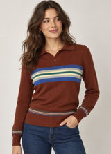 Vintage Falcon Court Burgundy Striped Knit Polo Sweater Brown Blue Green M Photo 0
