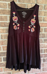 torrid Black Sleeveless V-Neck BsbydollTank with Pink & Yellow Floral Embroidery Photo 0