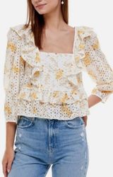 NWOT WAYF Asher Eyelet Embroidered Peplum Crop Top In Ivory Floral Size Medium Photo 0