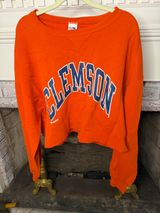 Russell Athletic Cropped Orange Clemson Crewneck Sweatshirt Collegiate Football Photo 0