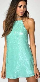 MotelRocks Light Green Sequin Dress Backless Photo 0