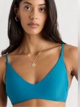 NWOT Quince Italian V-Neck Bikini Top lagoon teal medium Photo 0