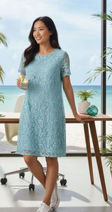 Juicy‎ Couture Blue Floral Lace Shift Dress Short Sleeve Aqua RN123475 Size Med Photo 0