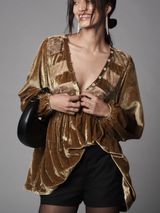 Anthropologie Golden Velvet V-Neck Peasant Blouse with detail small Photo 0