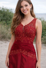 Formal Lace Dress in Red with semi sheer floral embroidery evening cocktail Photo 0
