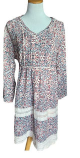 Womens Mimi Chica Boho Floral & Lace Peasant V Neck Dress - Sz L Photo 0