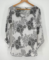 Vintage Black White Paisley Print 3/4 Bell‎ Sleeve Size M Y2K Whimsigoth Fairy Photo 0