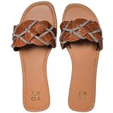 Yoki Women Rust Crocodile Embossed‎ Rhinestone Slide Sandals Size 8 Photo 0