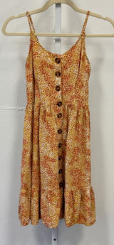 Japna Orange Ditsy Floral Button Down Smocked Back Mini Dress Womens XS Boho Photo 0