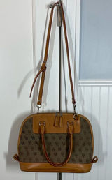 Vintage Dooney and bourke Domed‎ Signature Jacquard Tan Brown Leather Crossbody Photo 0