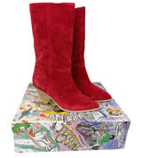 Jeffrey Campbell Free People Senita Mid Stella Slouch Boot Red Suede Size 8 Photo 0