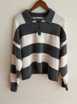 No Boundaries Striped Knit Polo Sweater Henley Grey White XL 16-18 Preppy Photo 0