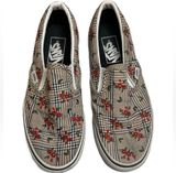 Vans Glen Plaid Slip On Sneakers Embroidered Flowers Sz 7 Skate Boho Floral Photo 0