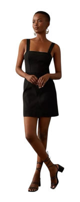 By Anthropologie Squareneck Slim‎ Mini Dress Sleeveless Black Linen Blend Size 4 Photo 0