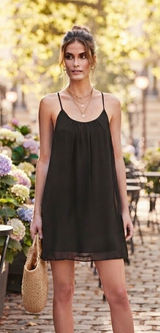 Black Chiffon Mini Dress Mesh Racerback Spaghetti Strap Babydoll L Casual Chic Photo 0