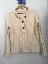 Free People XS In The Mix Henley Cream Beige Relaxed Boxy Fit Neutral Rib Boho Photo 0
