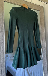 Retrofete Green Knit Sweater Dress Pleated Mock Neck Long Sleeve Short XXS Photo 0