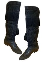 Vintage 1980'S Black Leather Fringe & Ricrac Knee High Boots (36.5) Photo 0