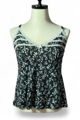 Laura Ashley Fairy Black Floral Cami‎ Top White Lace Trim Cottagecore Summer Photo 0