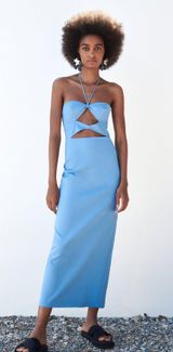 Blue Cut Out Dress Midi Photo 0