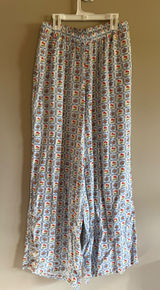 Dippin Daisy Women Floral Tile Print Wide Leg Lounge Pants Blue White Red Size M Photo 0