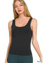 Zenana Double Layered Double Scoop Tank Top - Black - Large Photo 0
