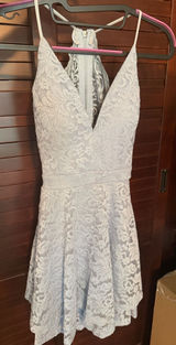 Lace V-Neck A-Line Mini Dress in Light Blue Windsor Small Photo 0