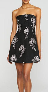 ML Monique Lhuillier Naomi Strapless Floral Jacquard Mini Dress Black Sz 4 NWOT Photo 0
