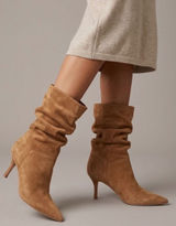 Nine West Tan Faux Suede Slouchy Pointed Toe Kitten Heel Boots Size 6M Photo 0