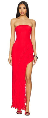 AFRM x REVOLVE Siobhan Dress in Risky Red Small New Womens Strapless Long Maxi Photo 0