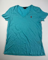 Ralph Lauren Sport V-Neck Pima Cotton Tee Shirt Red Logo Large Photo 0