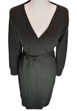 Abercrombie & Fitch Ribbed Knit Wrap Belted Midi Sweater Dress char Grey Large Photo 0
