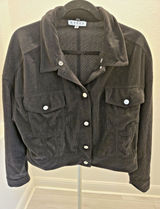 Hyfve Corduroy Jacket M Women Black Cropped Button Front Pocket Utility Shacket Photo 0