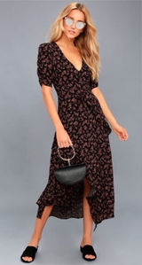 ✨ NWT HONEY PUNCH Prairie Serenade Black Floral Dress MIDI size‎ Small Photo 0