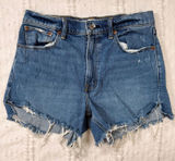 Abercrombie & Fitch The Mom Short High Rise Medium Wash Distressed Denim 28 6 Photo 0