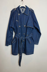 Navi Vintage Denim Trench Coat XXL Belted Dark Wash Y2K Western Boho Duster Photo 0