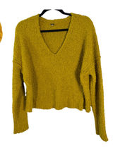 Free People Finders Keepers V Neck Moss Yellow Green Textured Crop Sweater Small Photo 0
