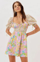 For Love & Lemons Emily Mini Dress Floral Corset Short Sleeve Size‎ small Photo 0