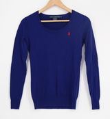 Ralph Lauren Sport Sweater Womens Medium Blue Tight Knit Merino Wool Scoop Neck Photo 0