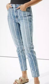 American Eagle Mom Jeans Retro Indigo Stripe High Waist Denim Women's 4 X-Long Photo 0