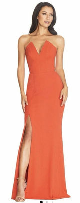 Dress the Population Fernanda Maxi Dress Strapless V Neck‎ Gown Poppy Orange L Photo 0