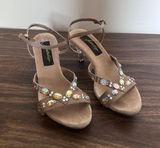 Johnathan Kayne Tan AB Crystal Lucite Kitten Heel Strappy Sandals 34228 7M Photo 0